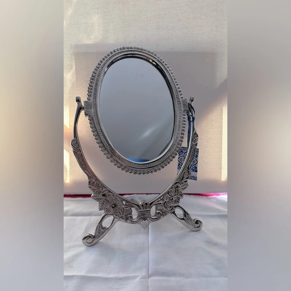 Elegant Silver Oval Vanity Mirror brass adjustable